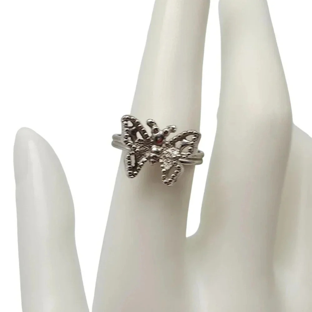 Sarah Coventry Ball Textured Adjustable Butterfly Ring Size 7.75 Vintage